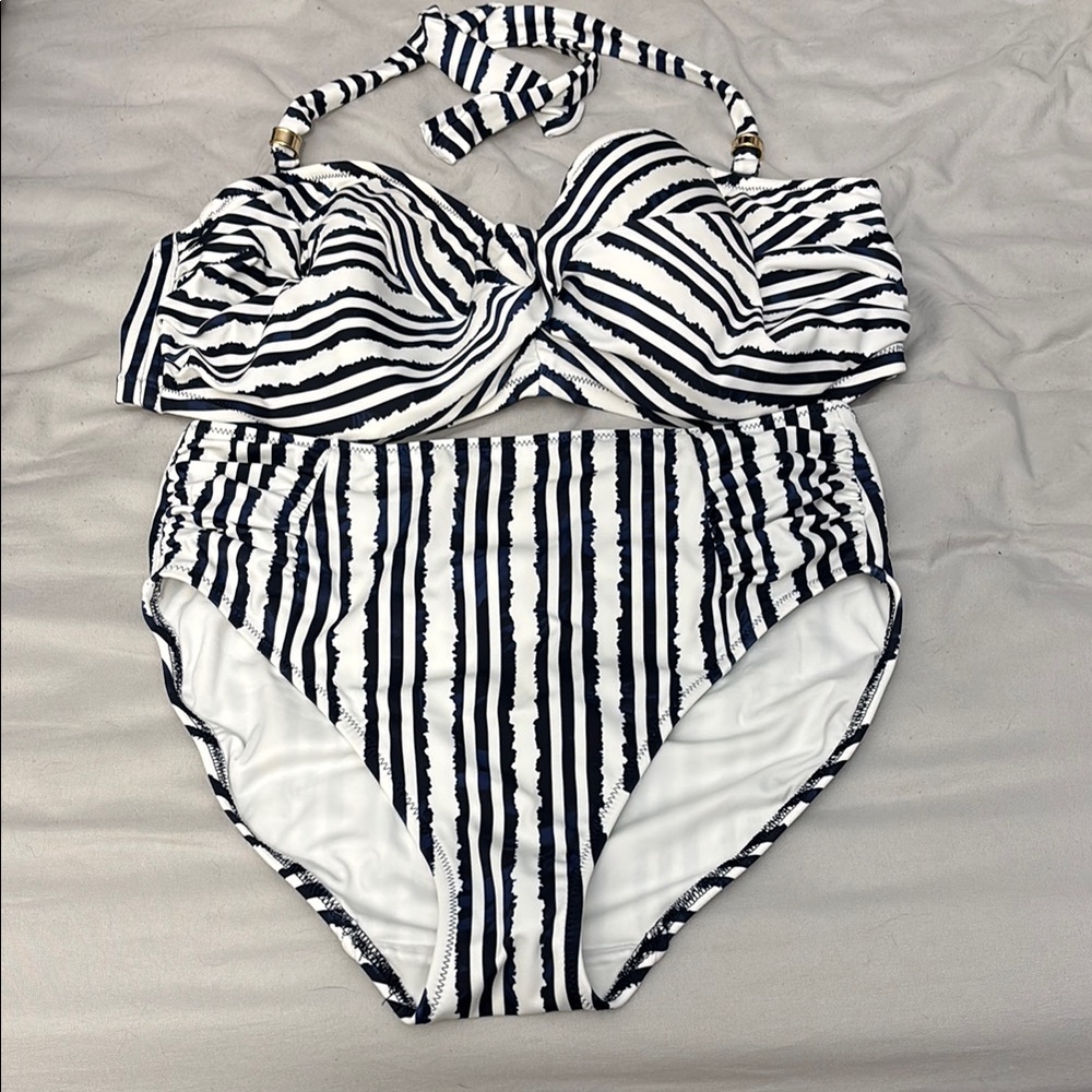 Striped Black and White Bikini Set